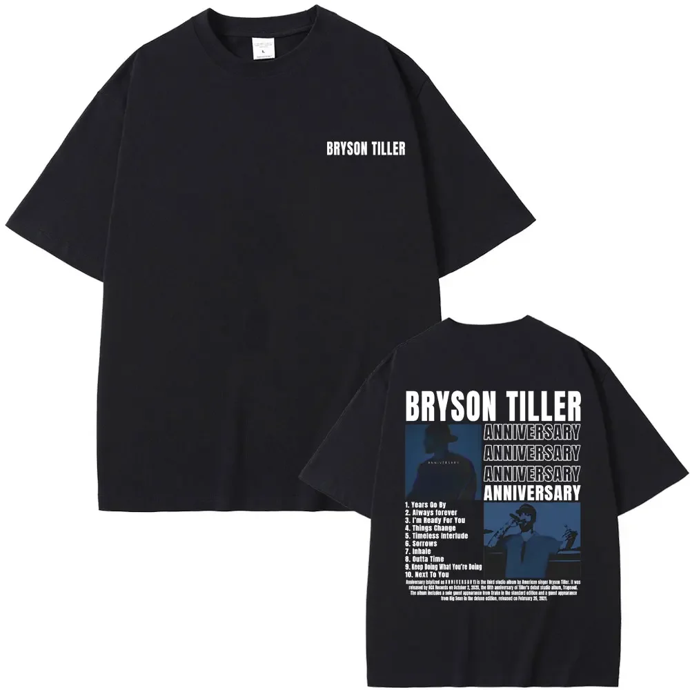 Men Hip Hop Vintage Oversized Tshirt Men's Casual Pure Cotton Tees Rapper Bryson Tiller ANNIVERSARY Graphic Print T-shirts tops