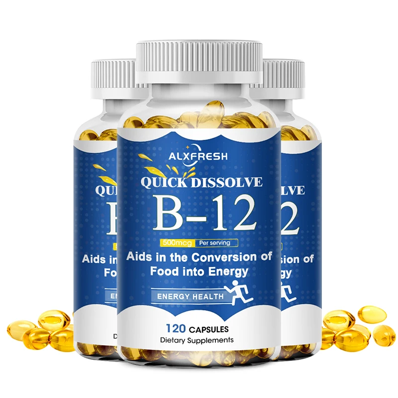 Alxfresh Vitamin B12 Capsules Supports Energy Metabolism Mood Nervous System Support Daily B12 Nutritial Supplement Health Care
