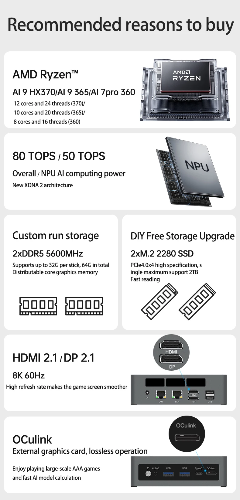 TOPC TR9 Ryzen AI7 Pro Mini Pc Ryzen AI9 HX365 HX370 WiFi6E بلوتوث 5.3 DDR5 5600MHz 2280 NVME SSD Win11