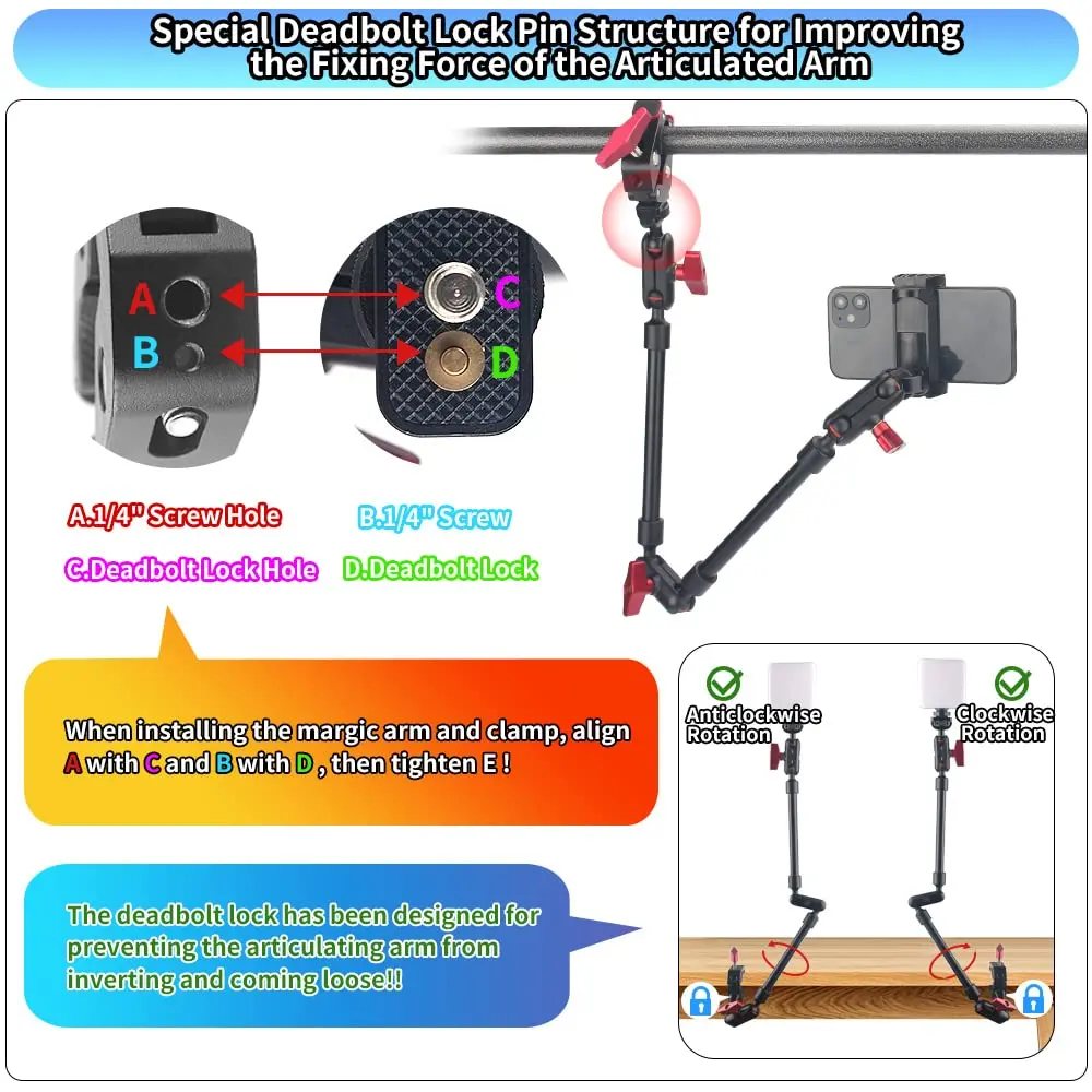 22 inch 57cm adjustable magic arm with super clip camera bracket hinged arm friction magic arm camera installation with 1/4 inch