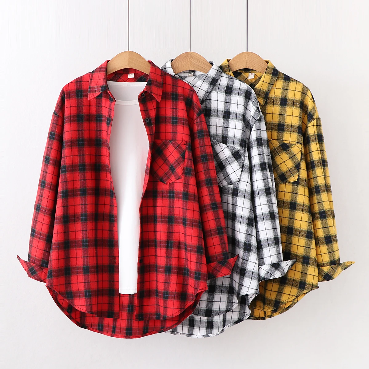 Fresh Flannel Plaid Shirt Women 2024 New Female Blouses and Tops Cotton Loose Long Sleeve Casual Shirts Fine Women\'s Clothes