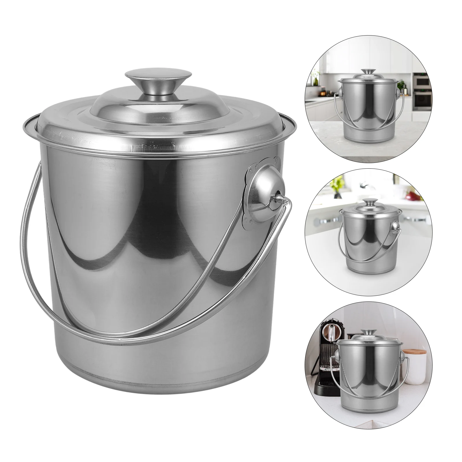 

Multifunctional Stainless Steel Bucket With Handle Sealed Lid For Rice Oil Water Storage Kitchen Home Use Heavy Duty