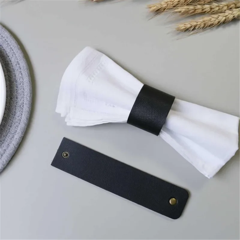 48Pcs High Quality PU Leather Table Napkin Ring Buckle Hotel Room Table Napkin Clip Decoration Napkin Rings Table Decorations
