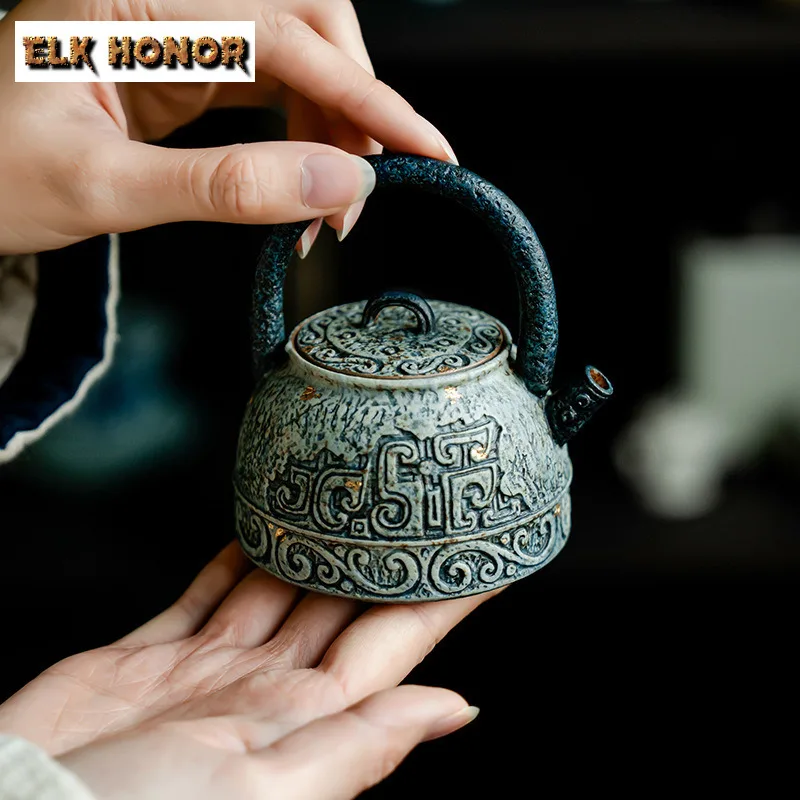 

100ML Antique Animal Face Pattern Lifting Handle Teapot Tea Infuser Pot Tea Brewing Kettle With Strainer Chinese Tea Set Gifts