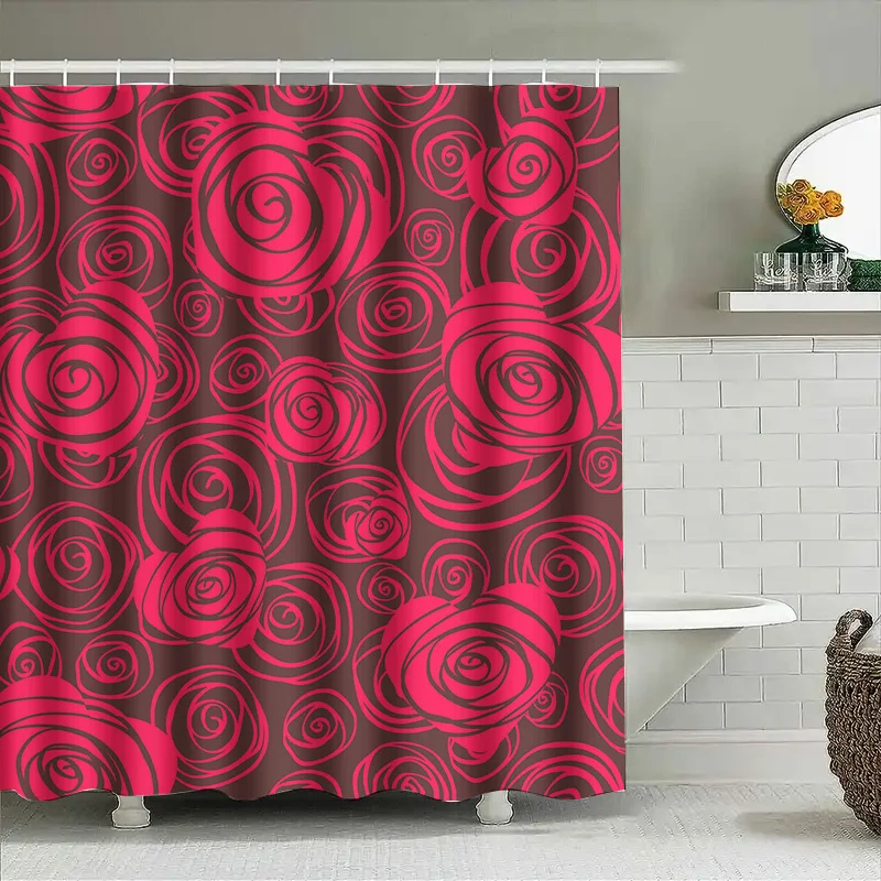 ستارة حمام فاخرة دش حمراء مطبوعة بالورود من البوليستر ديكور مقاوم للماء لزينة الحمام تحسينات المنزل الحديثة St