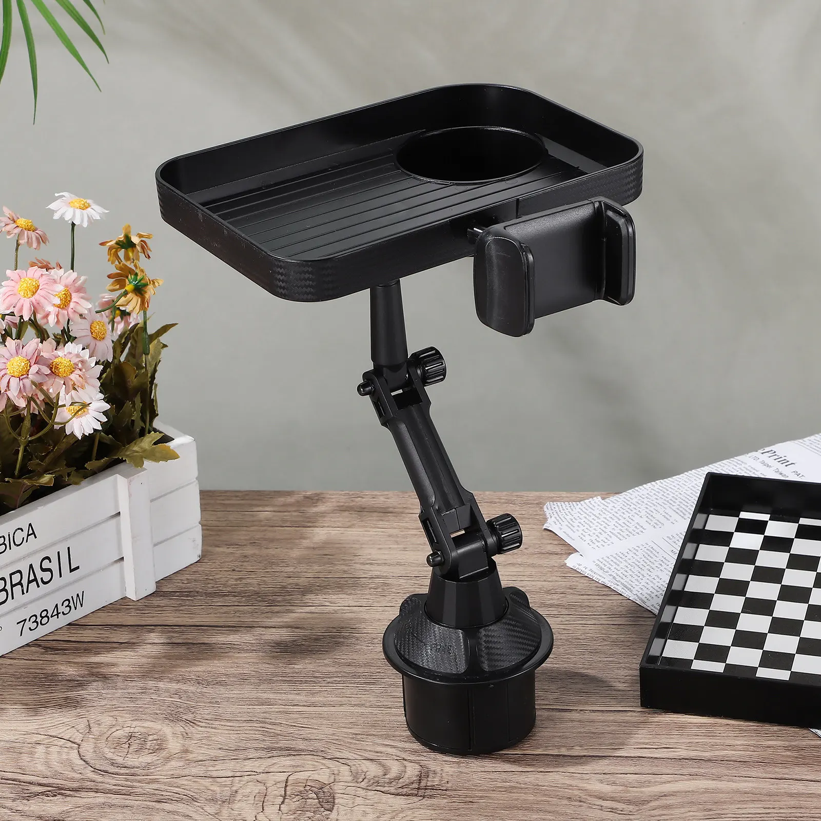 

Car Cup Holder Tray with Phone Mount for Vehicle Food Storage Auto Travel Organizer Automotive Accessories