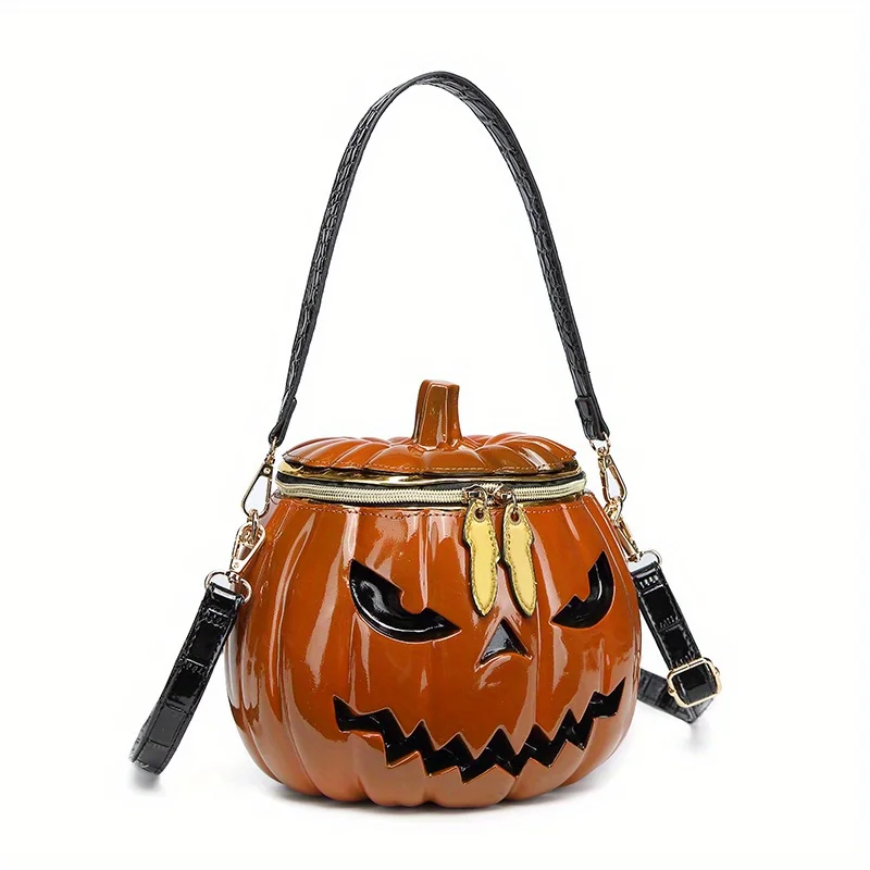1PCS 2026 Casual Halloween Pumpkin Head Bag Vintage Distressed PU Pumpkin Crossbody Bag Creative Handbag Party Styling Unique