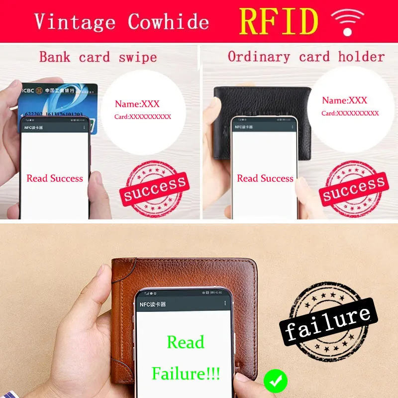 Men's RFID Blocking Genuine Leather Wallet Bifold Vintage Slim Short Multi Function Large Capacity Cow Skin Purse Money Clip