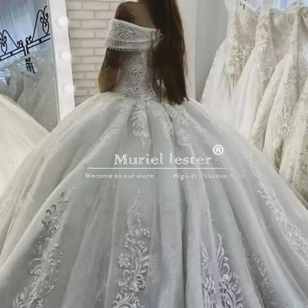 Romântico princesa vestido de baile vestidos de casamento com decote em v rendas apliques vestidos de noiva fora do ombro frisado noiva roupas de casamento 2025