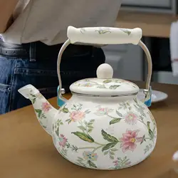 Enamel Tea Kettle with Handle Water Milk Warmer Durable Comfortable Grip 2.5L Teapot for Restaurant Household Party Office Beer