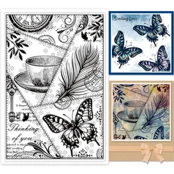 1Sheet Retro Stitching Background Clear Stamps Vintage Butterfly Patchwork Background Silicone Clear Stamp Seals for Cards