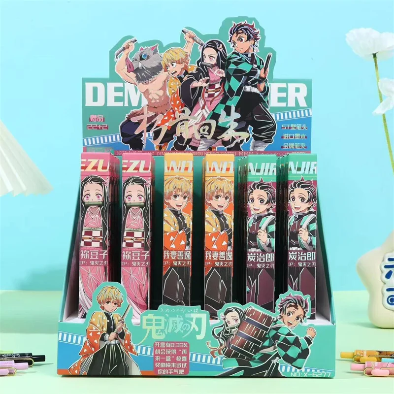 6 pcs/lot Kawaii Demon Slayer Gel Pen Cute 0.5mm Black Ink Signature Pens Stationery Gift School Writing Supply