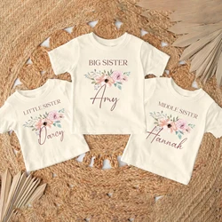 Personalized Big Sister Little Sister Family Matching T-shirt Girls Retro Shirt Child Summer Short Sleeve T-shirt Tops Kids Tee