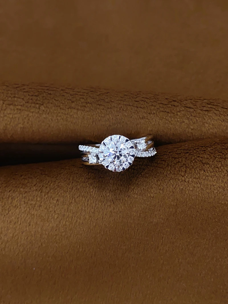 LUOWEND 100% 18K White Gold Rings Luxury Classic Design Real Natural Diamond Engagement Ring for Women High Wedding Jewelry