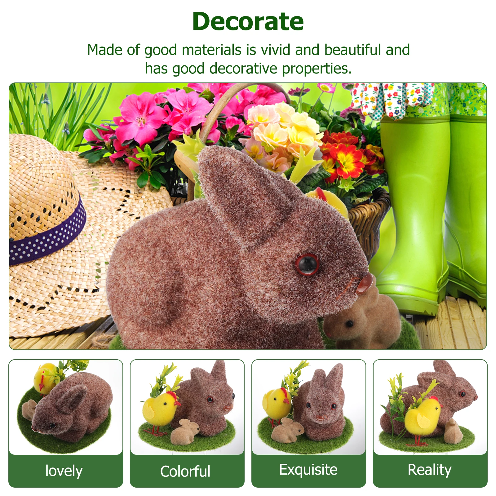 

Flocking Bunny Adornment Rabbit Figurine Decor Photo Prop Good Materials Non Fading Garden Party Home L Statue Sculpture
