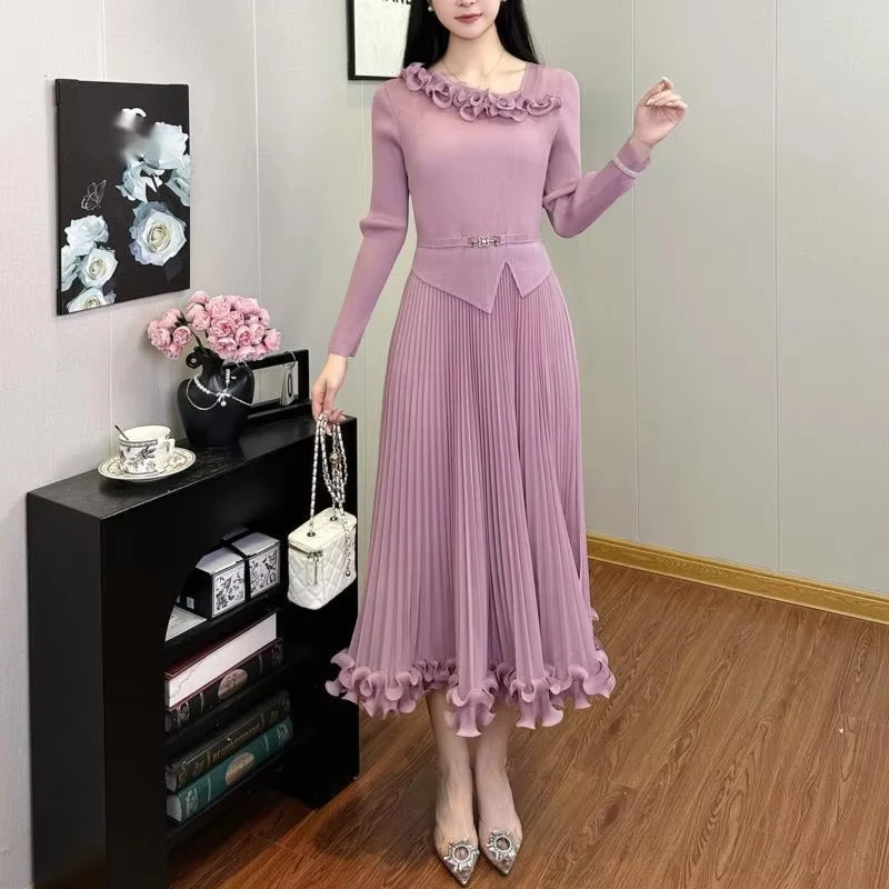 فستان نسائي من ANLAN ذو ياقة قطرية وخصر عالي وأكمام طويلة فساتين على شكل حرف A لخريف 2025 وصل حديثًا 3AN8271 #6