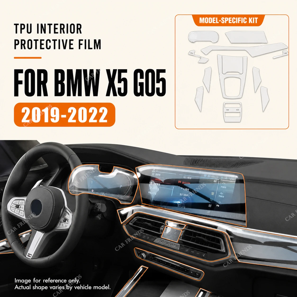 For BMW X5 G05 2019-2022 Transparent TPU Interior Protective Film Gear Panel Navigation Screen Cover