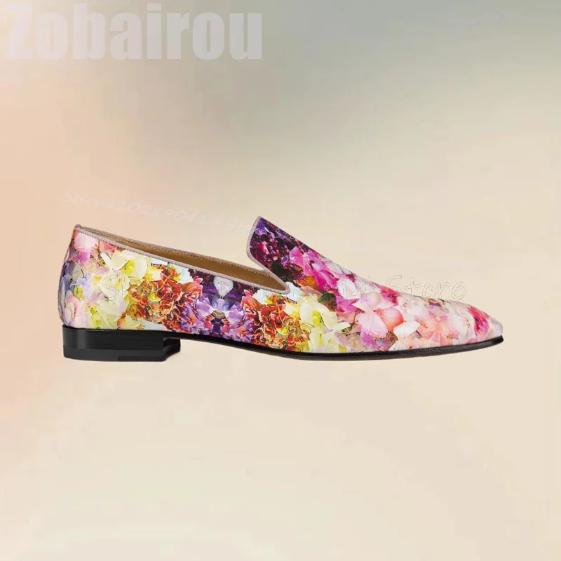 Colorful Floral Graffiti Print Square Toe Loafers Fashion Slip On Men Shoes Luxury Handmade Party Feast Banquet Men Casual Shoes