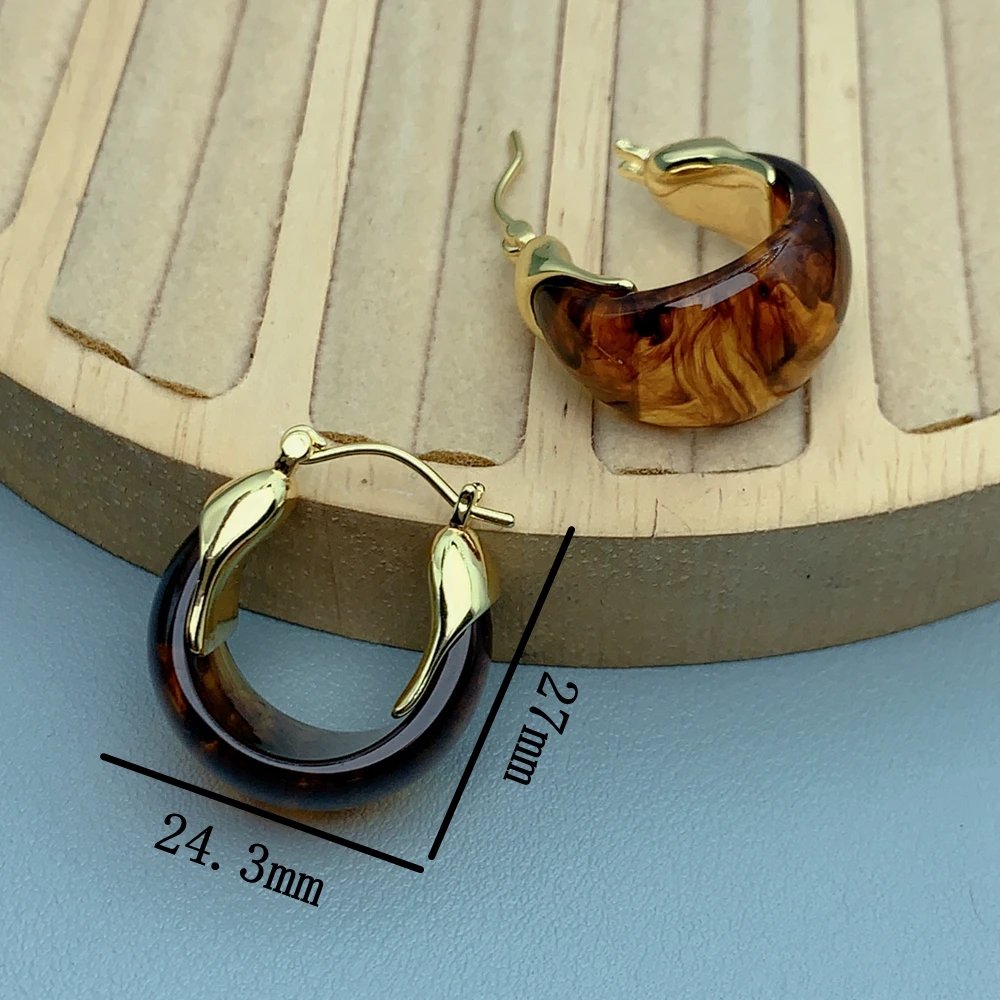 

Vintage Maillard Amber Colors Resin U-shaped Hoop Earrings for Women Fashion Gold Plated Daily Ear Jewelry Gifts