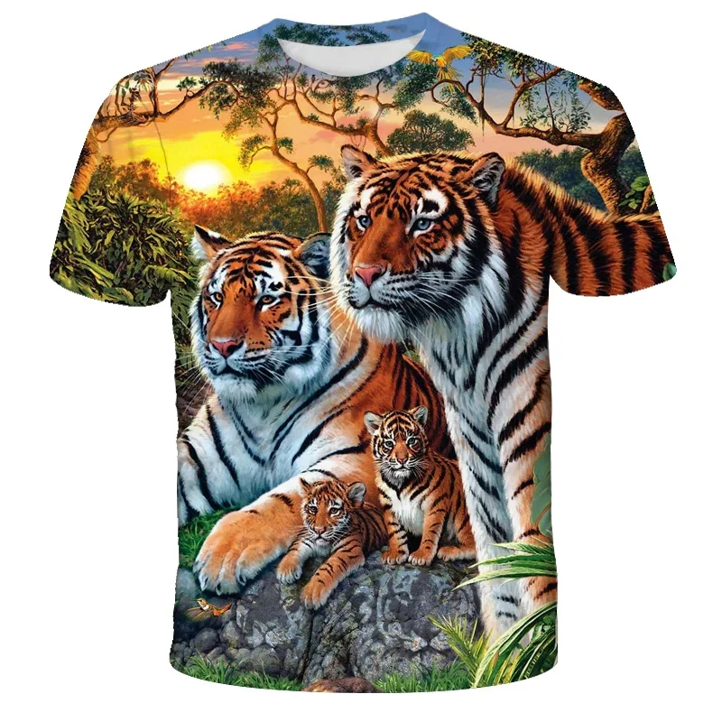 2023 New Tiger Lion 3D Print T Shirt Kids/Adult Tops Casual Fashion Tee Men Boy Shirt Oversized Short Sleeve Children\'s T-Shirts