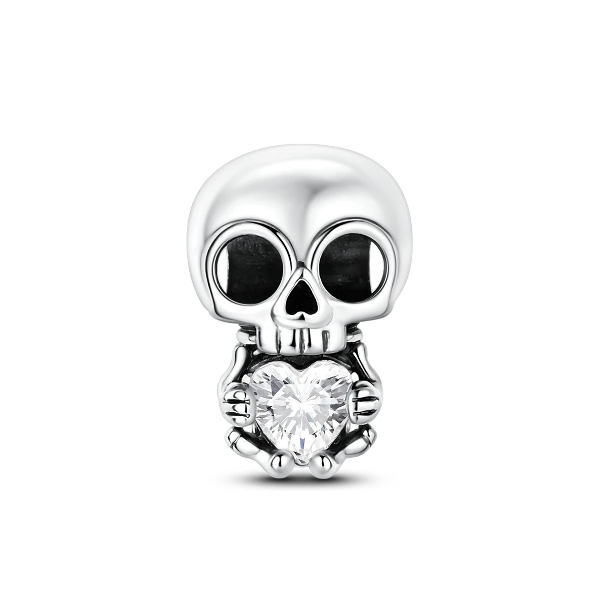 925 Sterling Silver Halloween Skull Hold Heart CZ Bead Charm Large Hole Bead Gothic Style Jewelry For Women Bracelet Gift