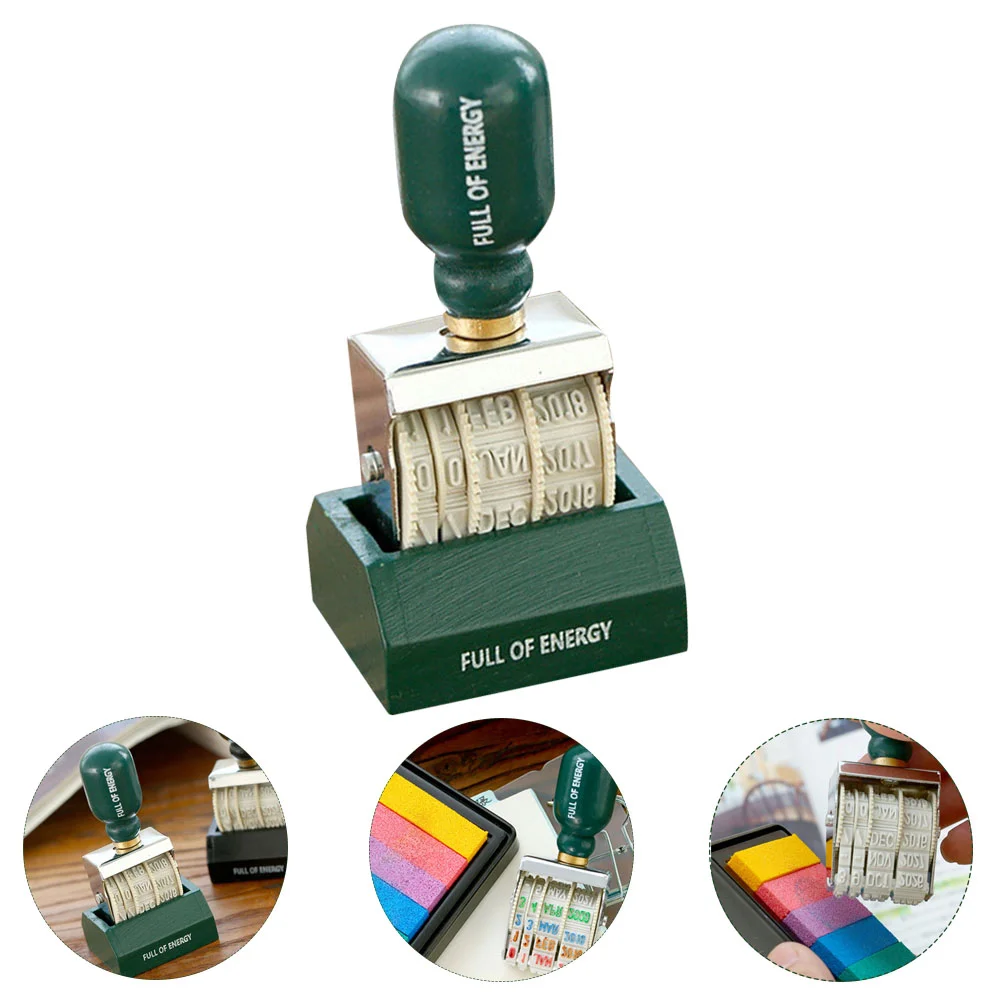 Base Roller Stamp Date Postage Stamps Portable Hand Book Seal Account Wood