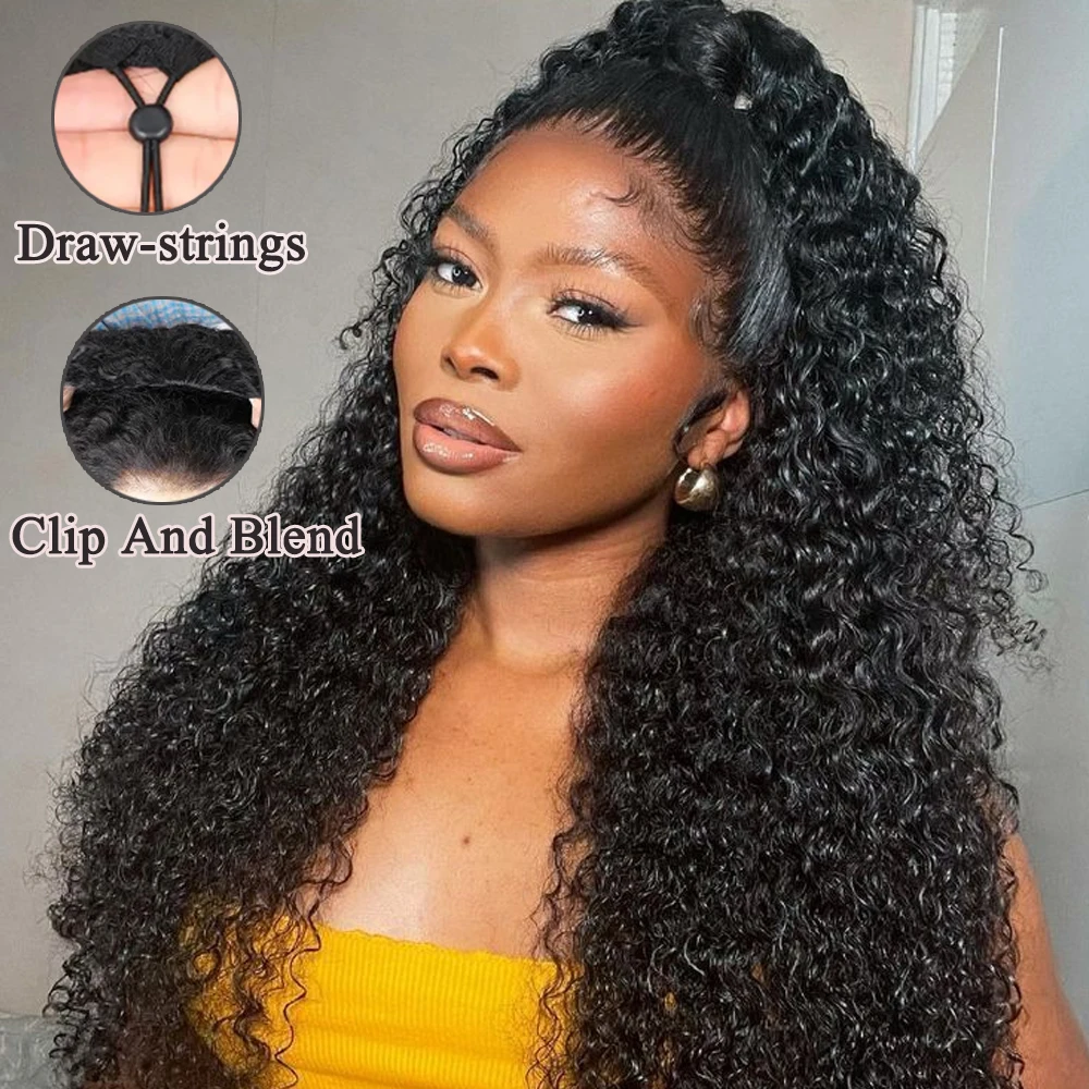 

Бесклеевой парик с глубокими волнами Wear To Go 3 в 1, полупарики из человеческих волос без остатков, глубокие вьющиеся волосы с невидимым шнурком, бесшовные