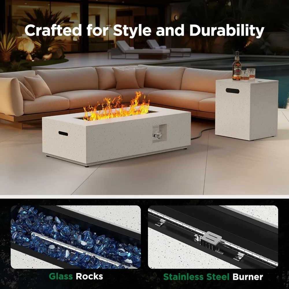 طاولة حفرة حريق غاز البروبان الخارجية مقاس 43 بوصة مع شهادة CSA، و50000 وحدة حرارية بريطانية، وشملت الصخور الزجاجية #5