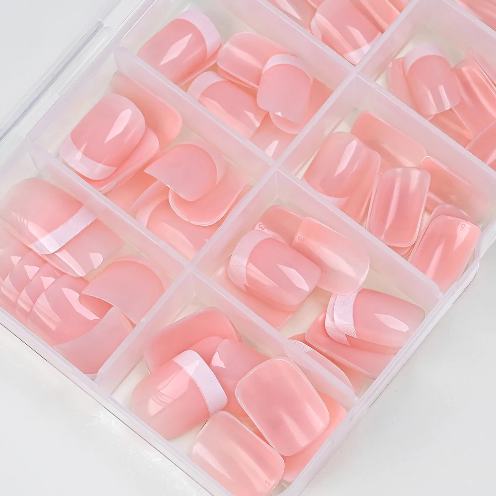 120Pcs Pink White French Short Square False Nails Soft Gel Glossy Acrylic Press On Nails Full Cover Women Extension Fake Nails#