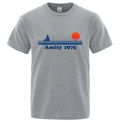 Amity 1975 – Jaws Retro-Druck-T-Shirt für Herren, Kreativität, Schweißkleidung, modische T-Shirts, T-Shirts, atmungsaktive Baumwolle, T-Shirts für Herren