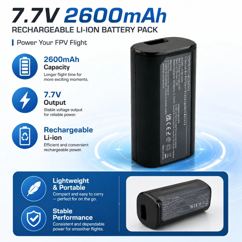 2600mAh Suitable for DJI 7.4V Glasses Battery Accessories High Capacity Long Range FPV Flight Glasses Durable Battery Pack