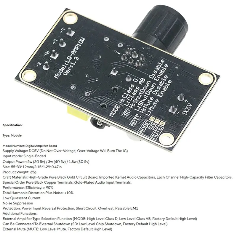 B31B PAM8406 5Wx2 Dual Channel Stereo Power Amplifier Board Module Class D DC 5V for Speaker Sound System DIY