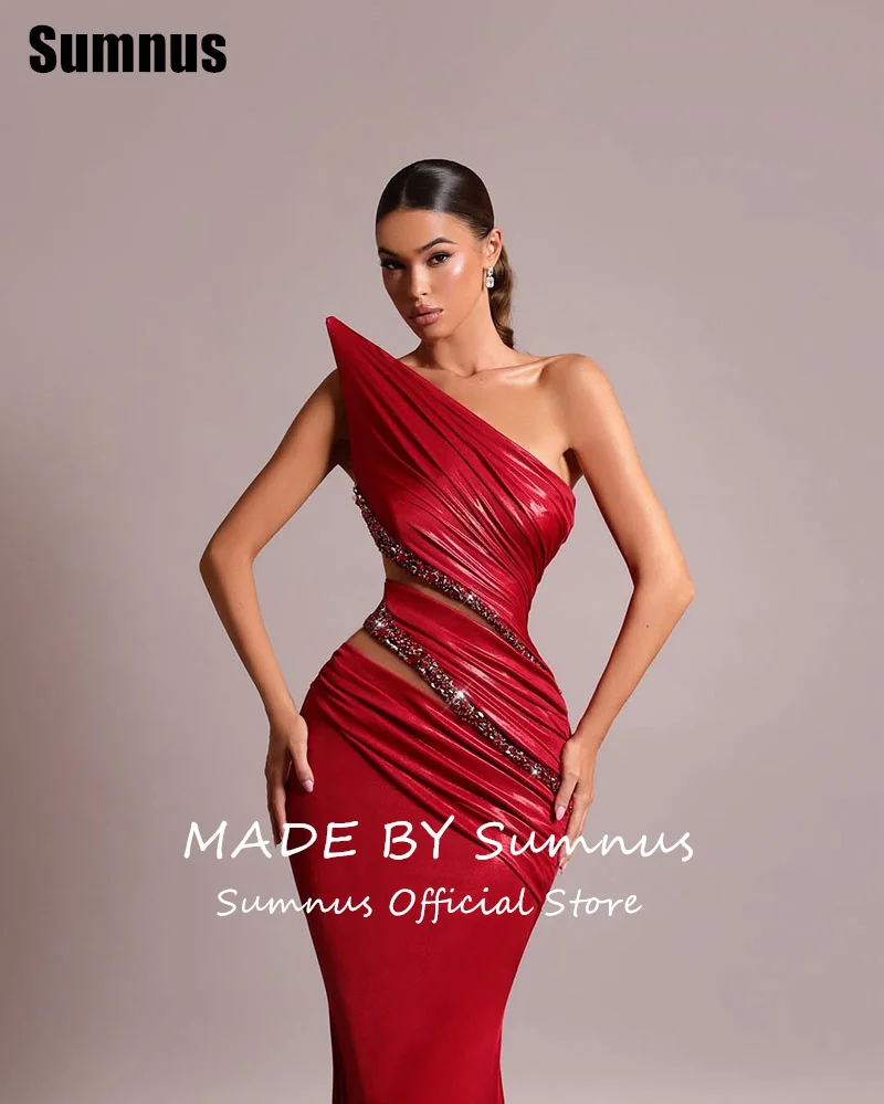 SUMNUS elegante vestido de noche de sirena Simple plisado rojo hasta el suelo sin mangas vestidos formales de celebridades personalizados