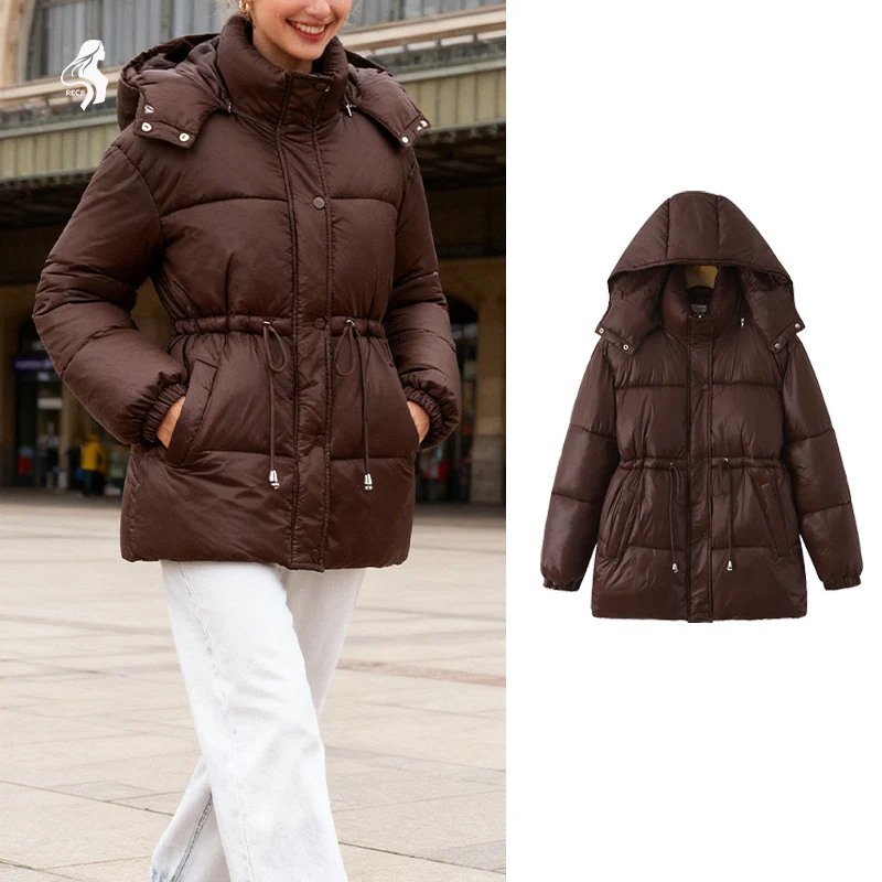 

Womens Fashion Cotton Jacket Hoodie With Zipper And Drawstring Warm Mid Length Cotton Coat Suitable For Everyday Fashion Wear