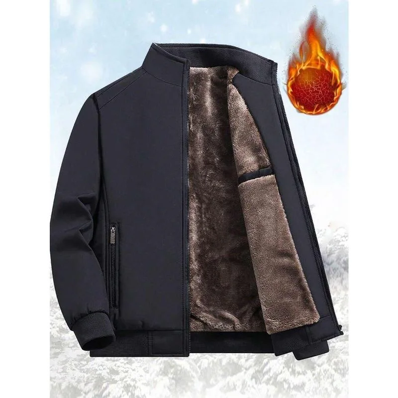 

Men's Fleece Lined Jacket mid to Older Adults Wear Outdoor Cotton Coat Windproof Waterproof Long Style for Couples