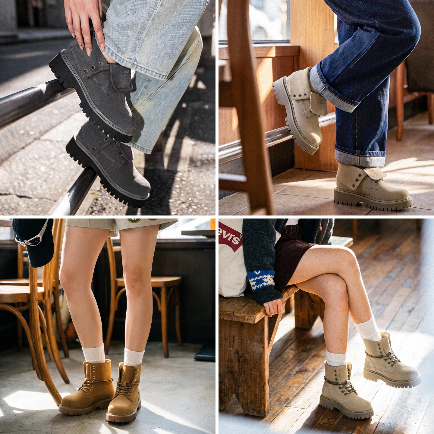 Women's Platform Combat Boots - Chunky Sole Fold-Down Ankle Boots
