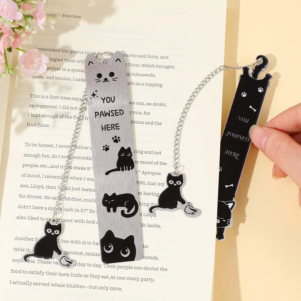 Segnalibri in metallo con gatto carino con catena, segnapagina con citazione "You Pawsed Here", cancelleria felina stravagante per gli amanti dei libri e dei gatti