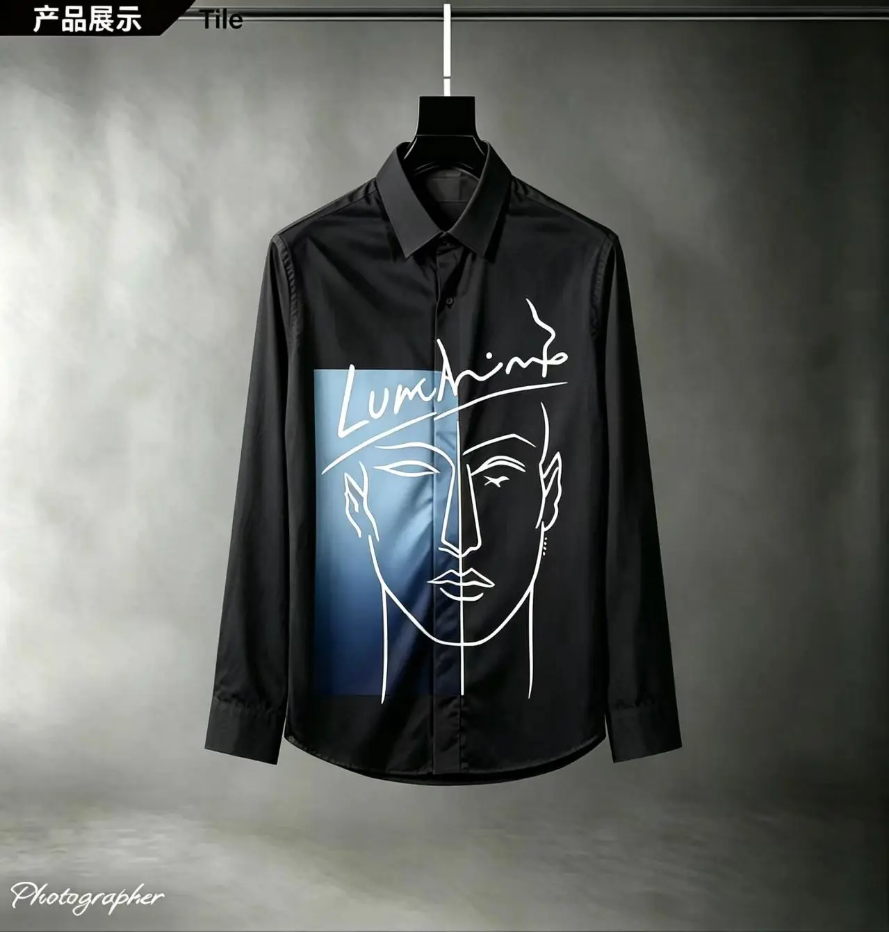 Men's Art Long Sleeve Shirt Abstract Line Printed Casual Button Street Wear Fashion Regular High Quality Top 2026 New Edition