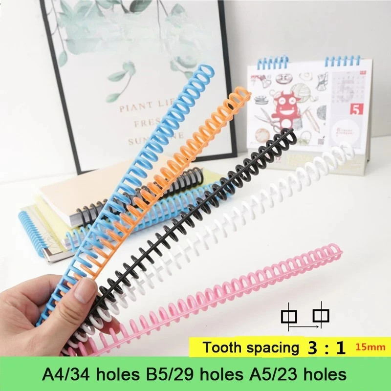 10 pezzi Anelli per rilegatura ad anelli per calendario da scrivania, A4, a 34 fori, passo 3:1, in plastica, per fogli mobili, per rilegatura di libri e agende