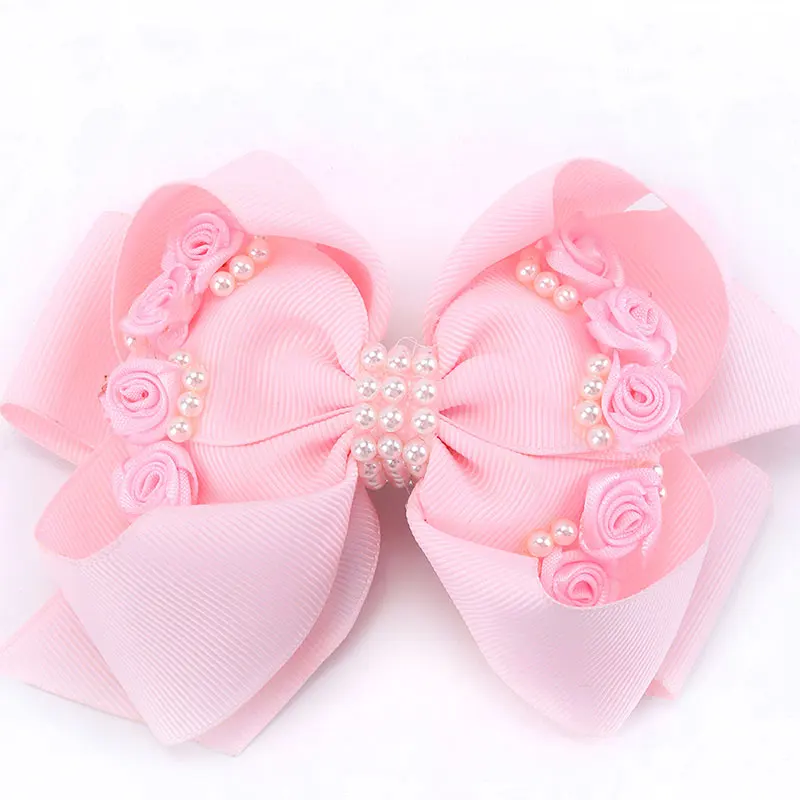 New Korean Pearl Bow Hair Clips For Kids  Boutique Pink Flower Hairpins Headwear Sweet Barrettes Children Hair Styling Tools