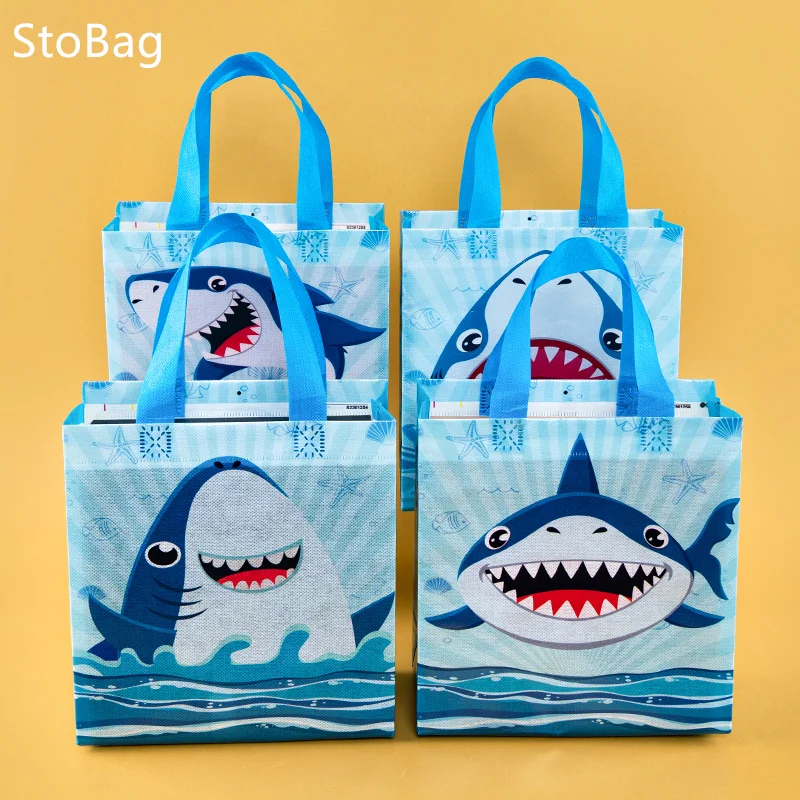 12/24Pcs Shark Theme Candy Box Favor Cookie Gift Bag with Stickers Kids Ocean Animal Birthday Party Decor Baby Shower Supplies