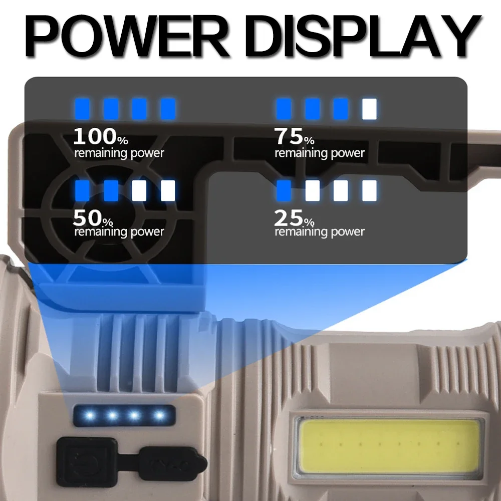 LED Handlamp 7-Modes Handheld Flashlight USB Rechargeable High Light Side Light Night Riding Adventure Camping Lantern Torch