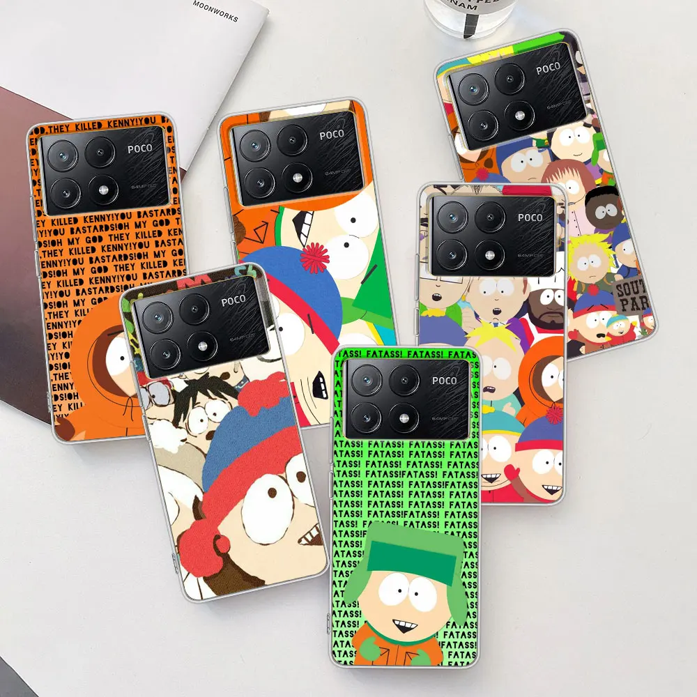 S-South P-Parkes Cartoon Case for Xiaomi Poco X3 F4 GT X6 F1 F3 M5 M3 M5s X4 NFC X5 F5 M4 F2 Pro TPU Transparent Phone Cover