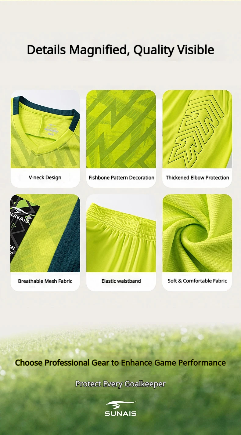 SUNAIS Herren Torwart-Trikot Kinder Langarm Fußball-Uniform Set Fußballshorts und Socken Atmungsaktive Schnelltrocknende Trainingsausrüstung – Detail 11