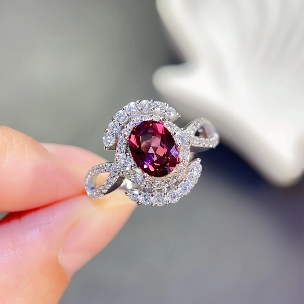 S925 6×8mm Sterling Silver Natural Garnet Gemstone Ring for Women Fashion Healing Jewelry Stylish Accessory Sweet Gift