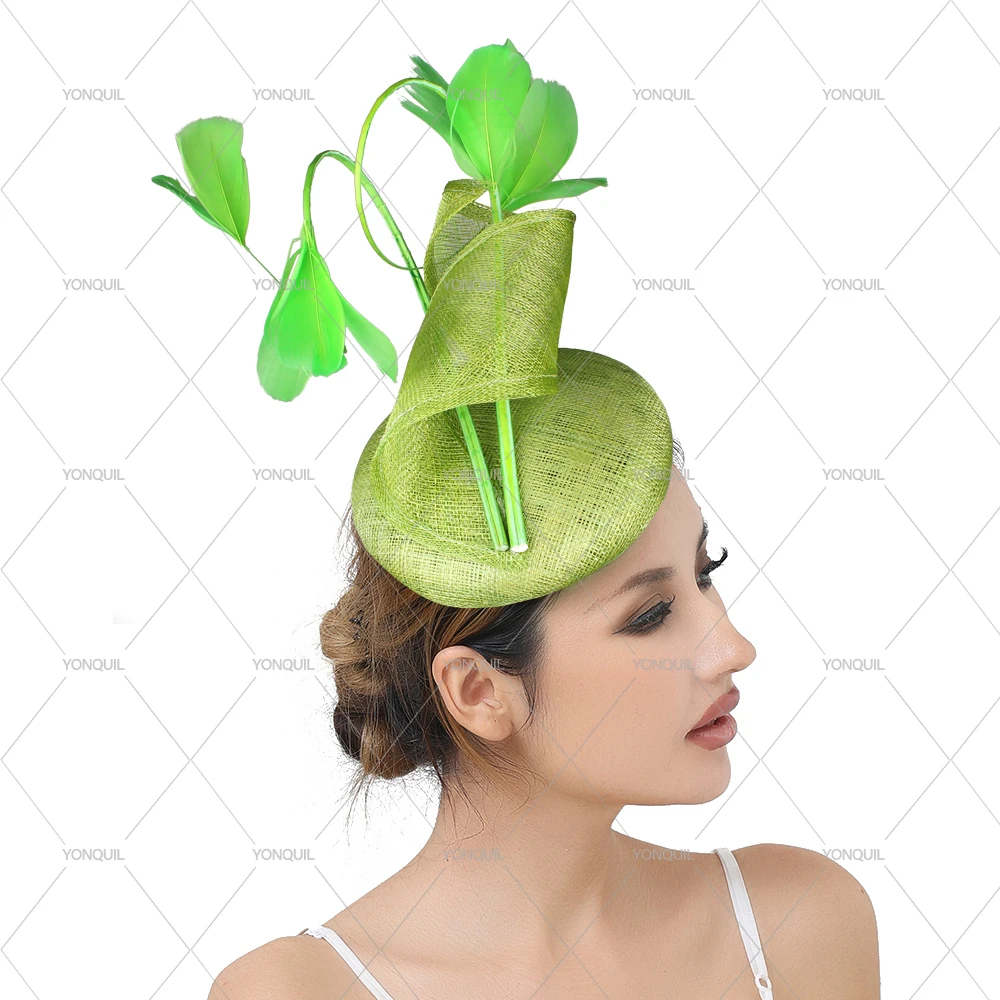 Elegante Braut hochwertige Sinamay Hochzeit Hut Fascinator Kopfbedeckung für Frauen Bankett Cocktail Mode Haarschmuck – Detail 4
