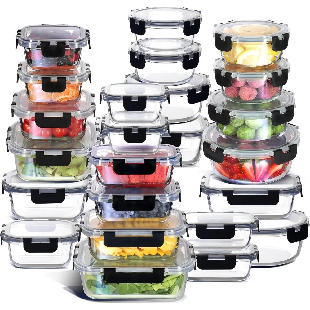 

48-Piece Glass Food Storage Containers Set with Airtight Lids, Freezer to Oven Safe for Meal Prep and Kitchen Organization
