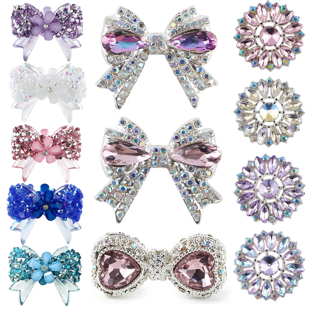 2PCS/Lot New Metal Rhinestone Bowknot Spacer Beads Sunflower Loose Acrylic Beads Straight Hole Bling For DIY Jewelry Making