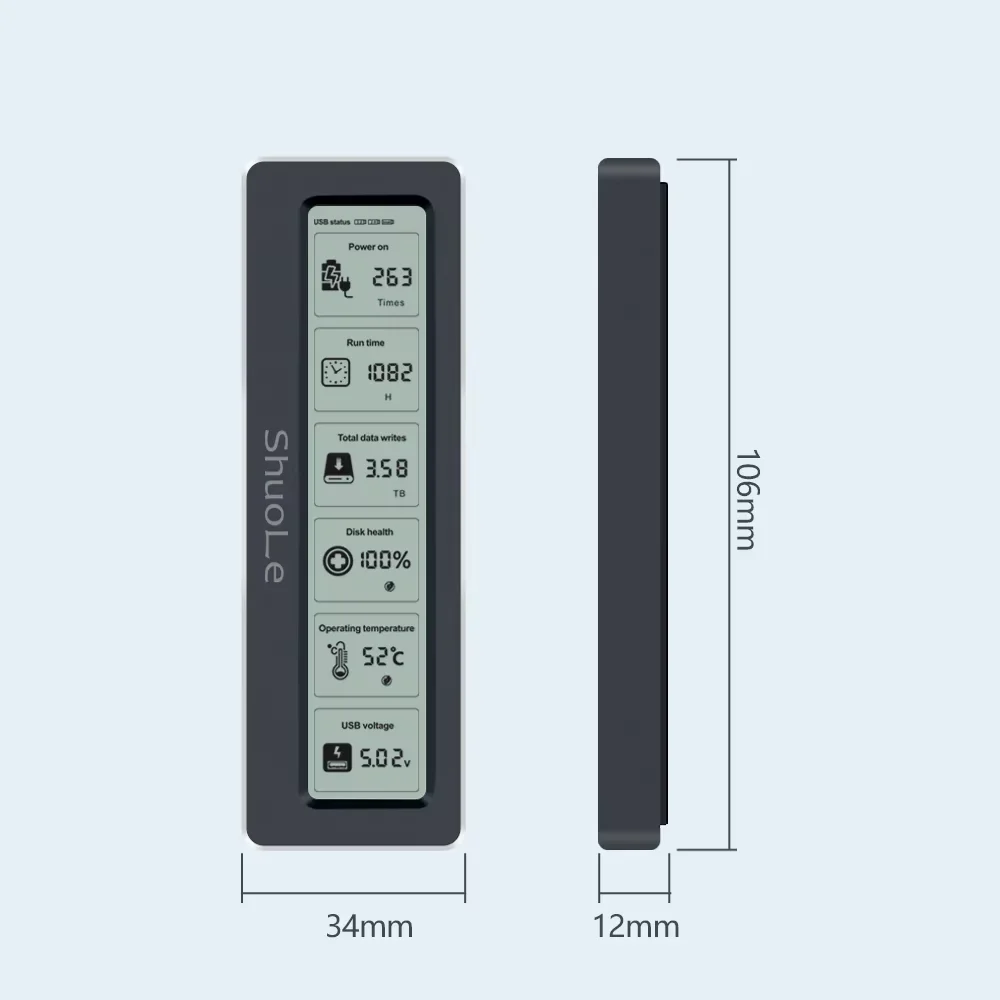 M.2 NVME/NGFF Dual Protocol SSD Enclosure with Display Screen USB Type C SSD Adapter for NVME PCIE NGFF SATA SSD Disk Box