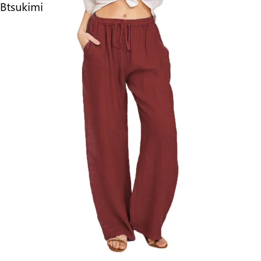 2024 Damen lässig Baumwolle Leinen lange Hosen solide Kordel zug Hose für Frauen Streetwear Bottom Hosen weibliche Pantalones Mujer